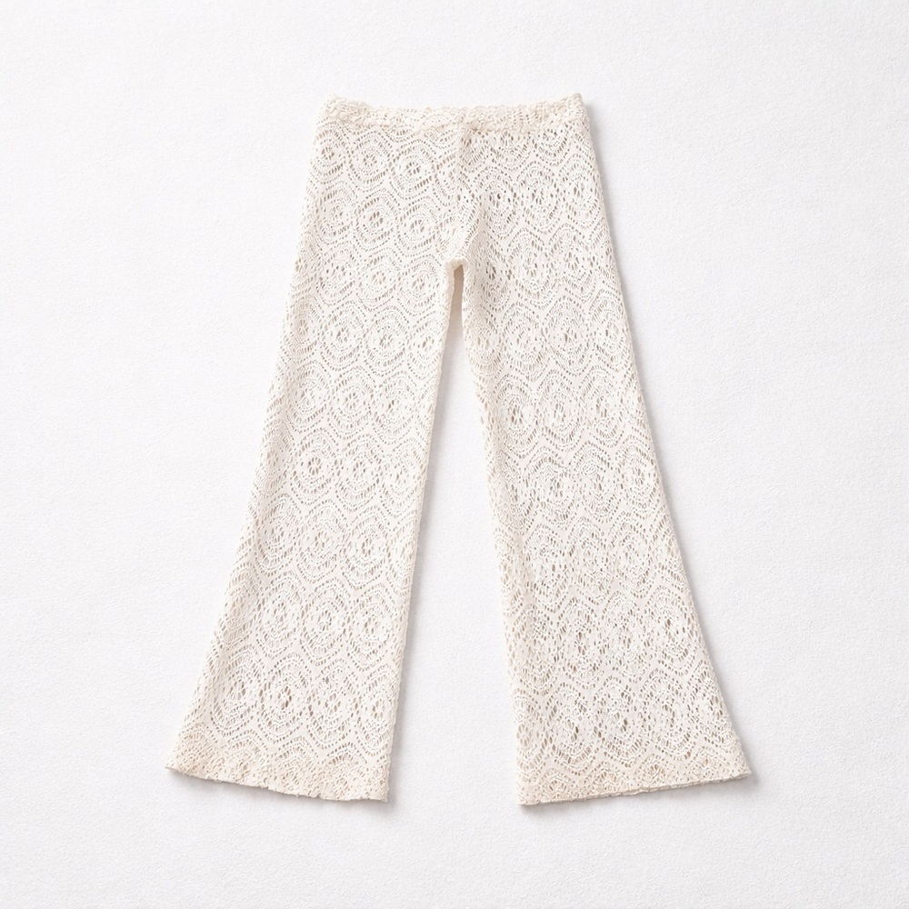 Cream Crochet Flare Pants Coverups Size Medium - Picture 2 of 12
